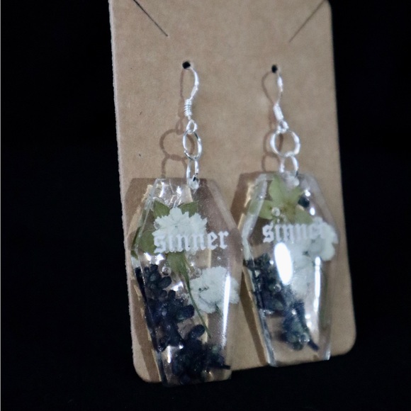 Handmade Floral Coffin Earrings - Picture 2 of 3